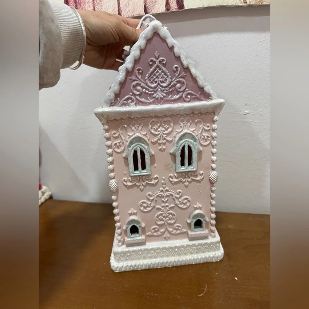 Christmas Gingerbread holiday house village pastel at home decor victorian pink